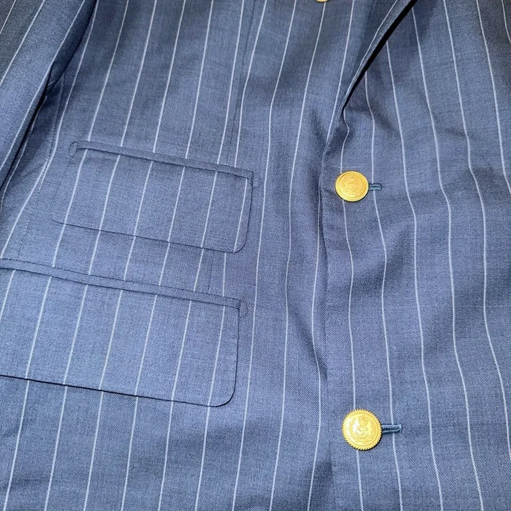 Custom 170’s Blue Double-Breasted Suit with Pinstripes & surgeon cuffs